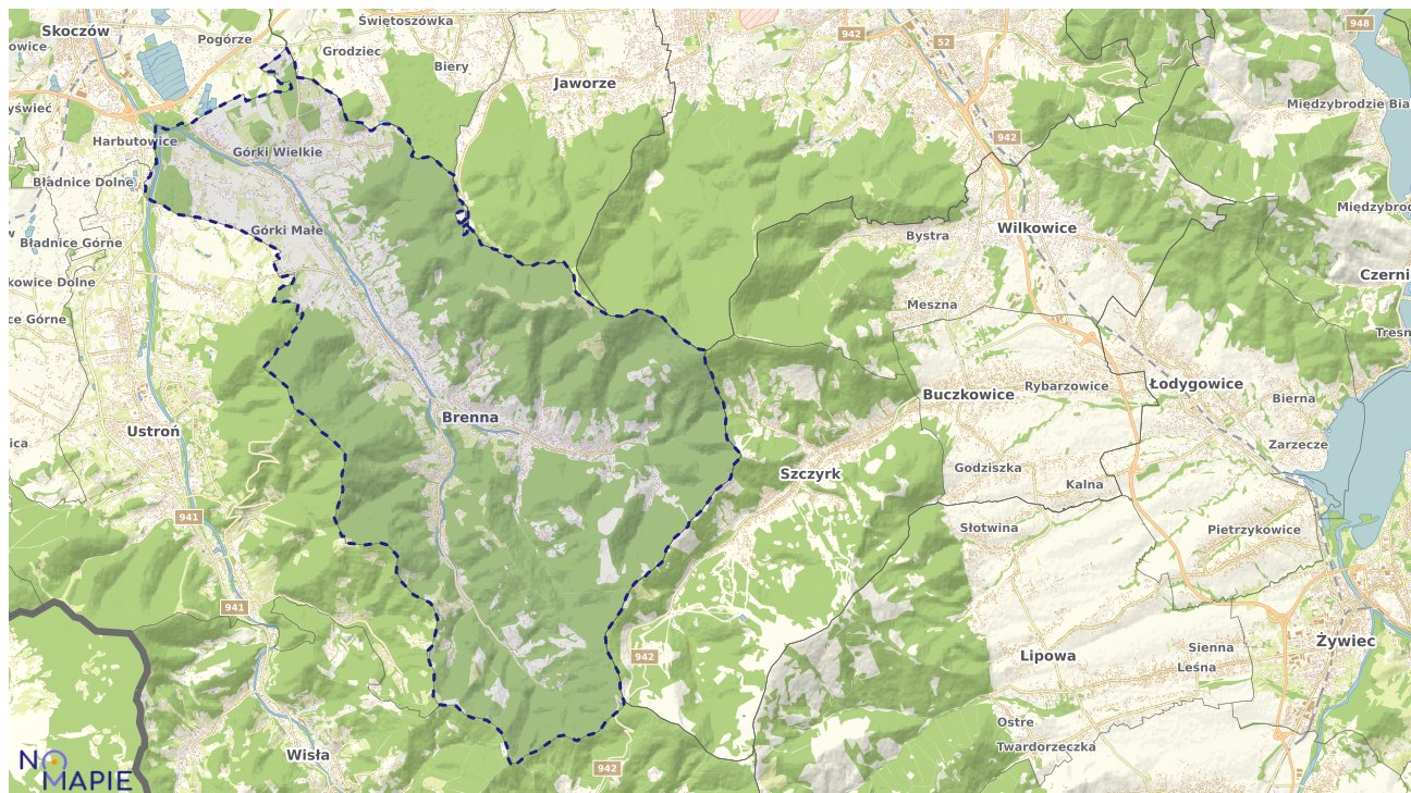 Mapa obszarów ochrony przyrody Brennej